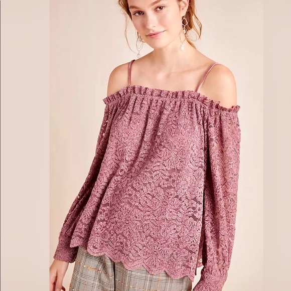2xHP⭐️ ANTHROPOLOGIE Ali + Eli MAUVE lace Blouse NEW w/TAGS. SIZE XS~2 x HP⭐️⭐️ - Picture 1 of 16